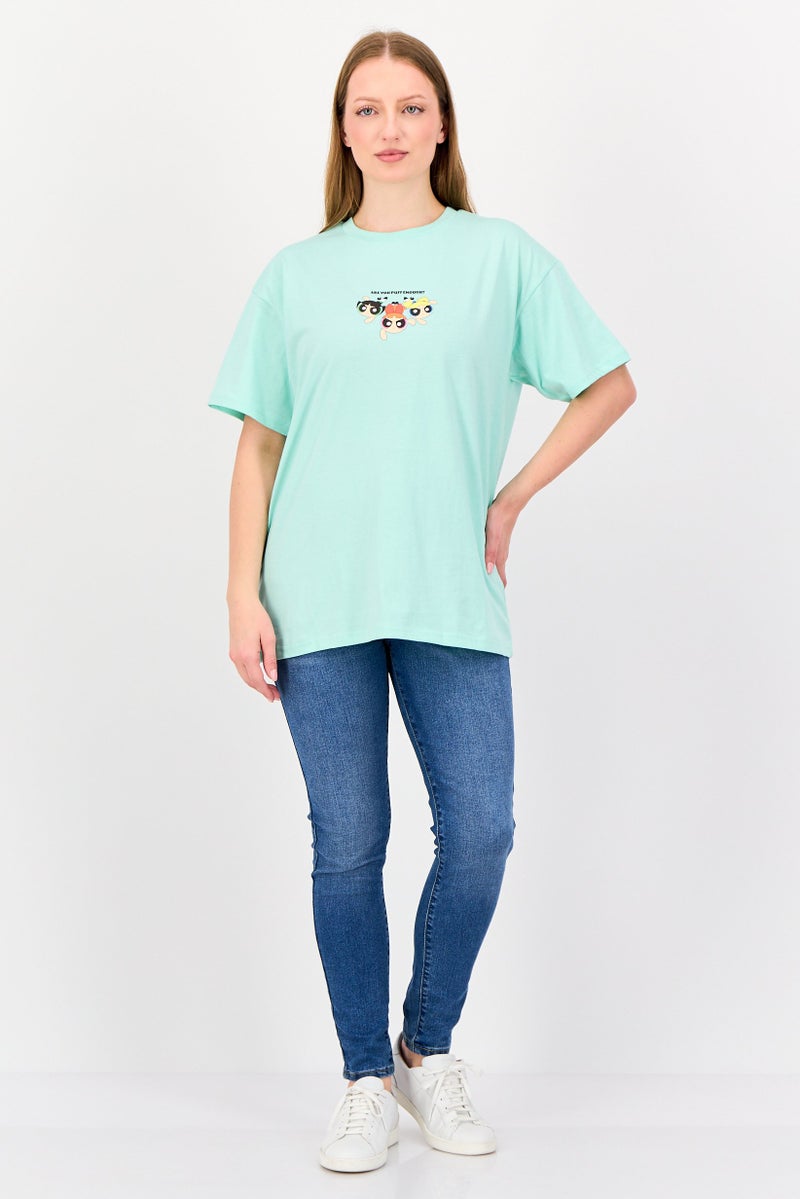 Disney Women Crew Neck Short Sleeve The Powerpuff Girls T-shirt, Mint Green - Image 2