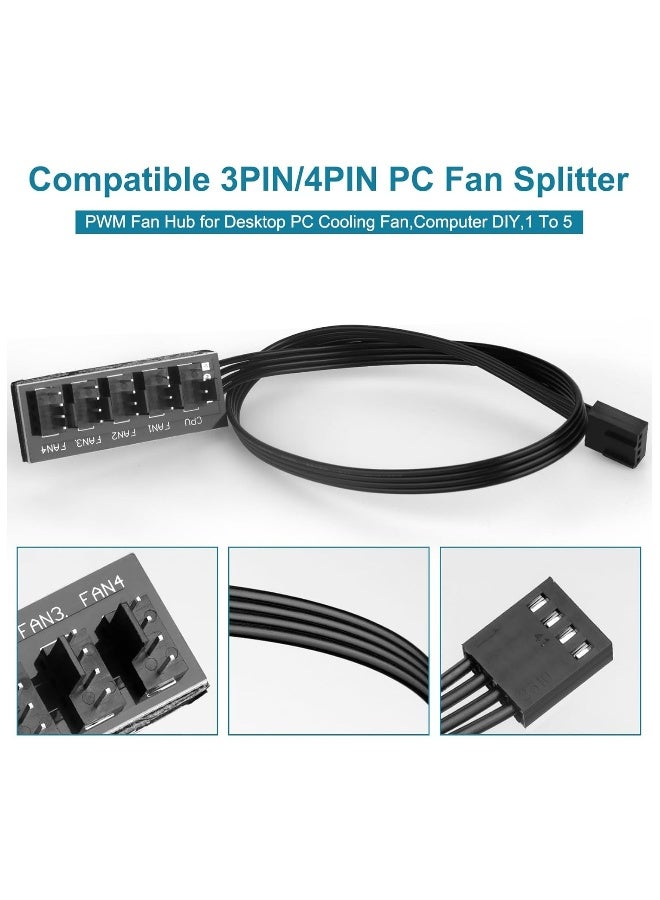 4-Pin PWM PC Fan Hub Power Supply Cable 1 to 5 Way Splitter PC Motherboard Case Fan Power Extension Cable Cord for ATX Computer Case 4-Pin and 3-Pin Cooling Fans