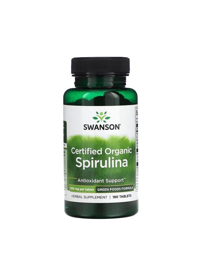 SWANSON Certified Organic Spirulina, 500 mg, 180 Tablets