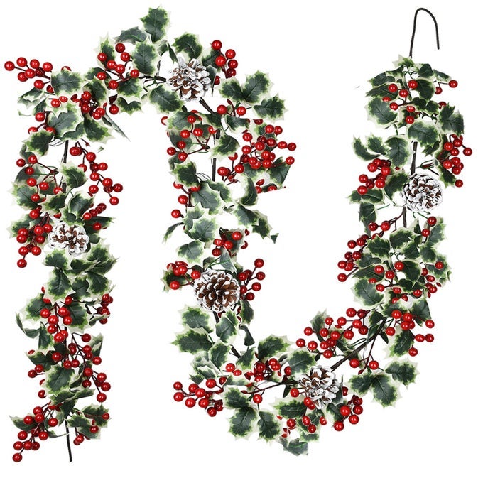 6FT RED BERRY CHRISTMAS GARLAND WITH PINE CONE ARTIFICAIL GARLAND INDOOR OUTDOOR GARDEN GATE HOME DECORATION FOR WINTER HOLIDAY NEW YEAR DECOR