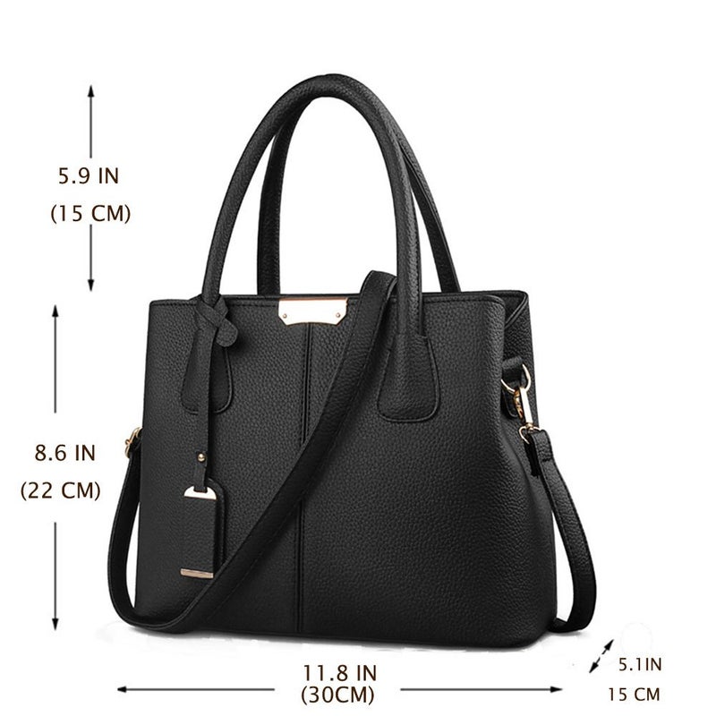 FiveloveTwo Women Ladies Classy Satchel Handbag Tote Purse PU Leather Top- Handle Shoulder Bag Black - Image 2
