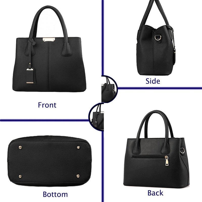 FiveloveTwo Women Ladies Classy Satchel Handbag Tote Purse PU Leather Top- Handle Shoulder Bag Black - Image 3