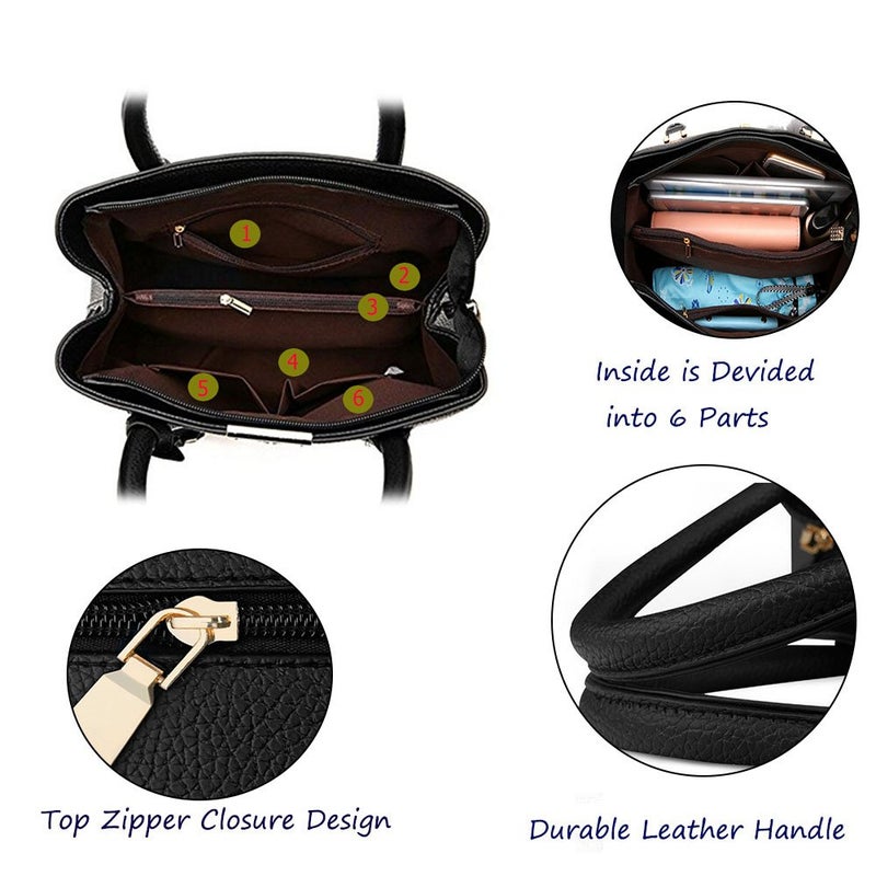 FiveloveTwo Women Ladies Classy Satchel Handbag Tote Purse PU Leather Top- Handle Shoulder Bag Black - Image 4