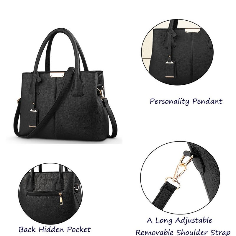FiveloveTwo Women Ladies Classy Satchel Handbag Tote Purse PU Leather Top- Handle Shoulder Bag Black - Image 5