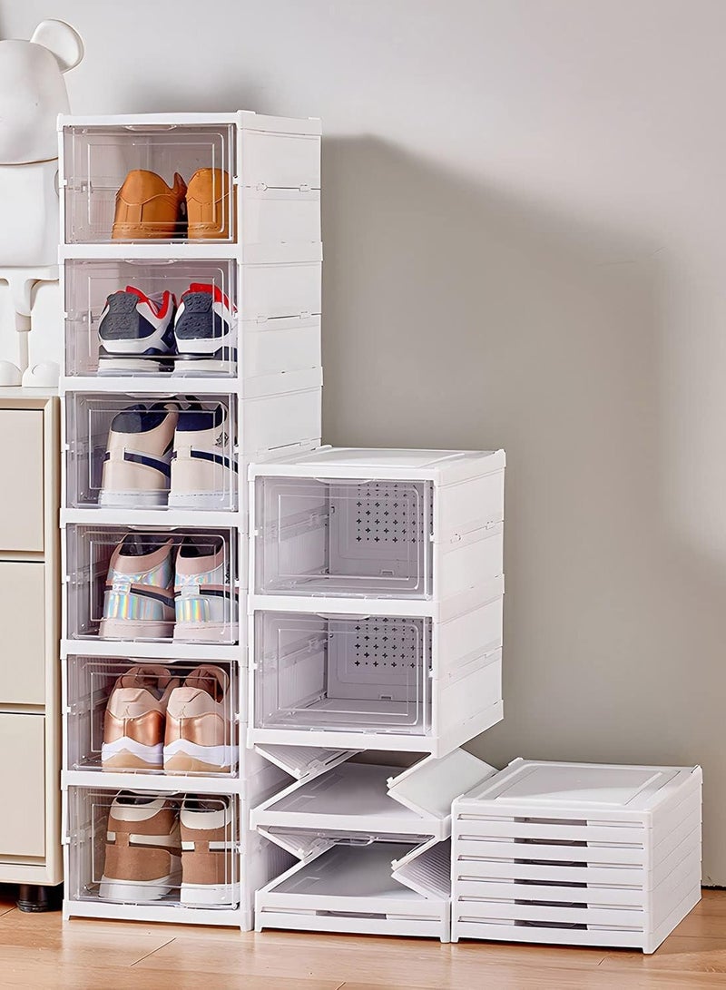 Bukela 6-Tier Foldable Shoe Storage Box, No Assembly Stackable Shoe Organizer Storage Bins with Clear Door, Free Standing Shoe Shelf Cabinet with Lids - Image 1