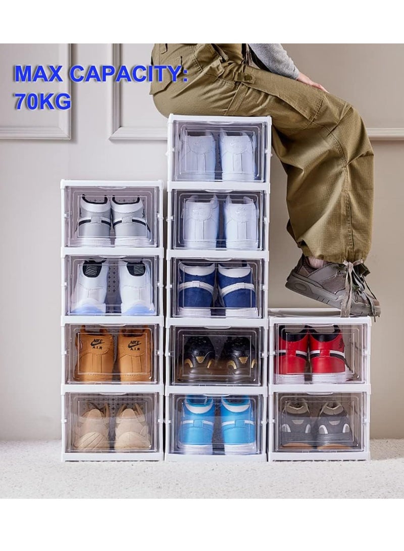 Bukela 6-Tier Foldable Shoe Storage Box, No Assembly Stackable Shoe Organizer Storage Bins with Clear Door, Free Standing Shoe Shelf Cabinet with Lids - Image 5