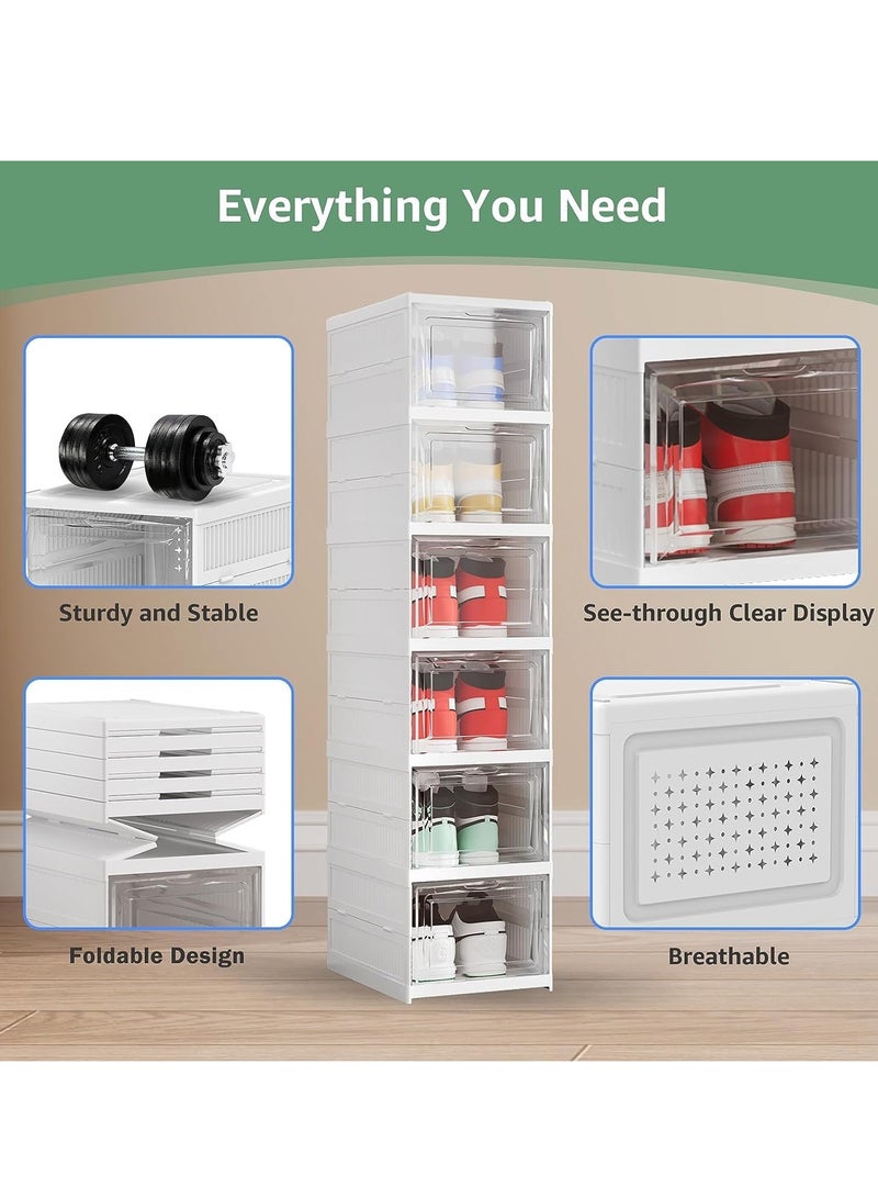 Bukela 6-Tier Foldable Shoe Storage Box, No Assembly Stackable Shoe Organizer Storage Bins with Clear Door, Free Standing Shoe Shelf Cabinet with Lids - Image 4