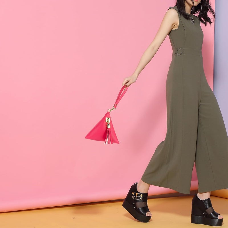 PG6 Women Synthetic Leather Clutch Wallet Triangle Wristlet Purse with Wrist Strap - Image 5