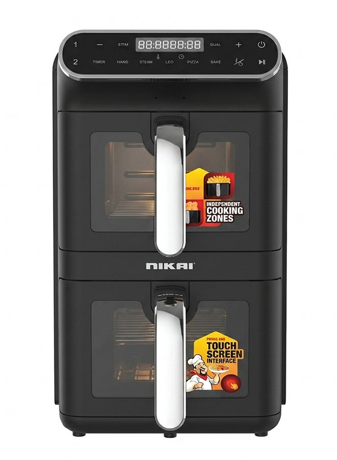 Nikai 11L Air Fryer | 2460W, Dual Basket (5.5L x 2) with Independent Cooking Zones, Digital Touch Control, 360° Rapid Air Circulation, Transparent Viewing Windows, Oil-Free Healthy Fryer for Family Meals - NAF1188DX 11 L 2460 W NAF1188DX black