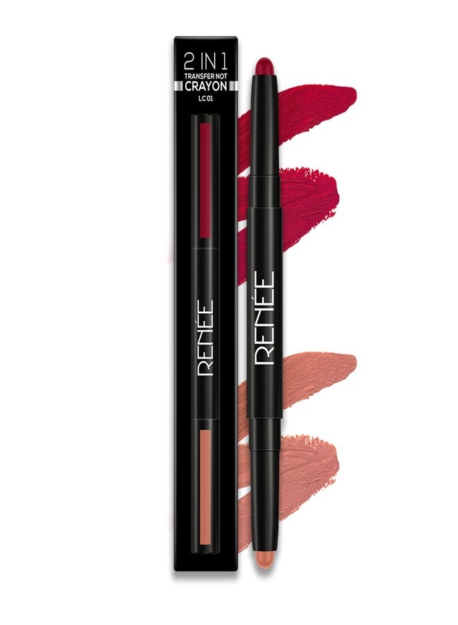 RENEE 2 In 1 Transfer Not Crayon LC 01, 4gm| Long Lasting & Smudge Proof Formula| Matte Lip Color with 1 Light & Dark Shades| Enriched with Shea Butter - Image 1