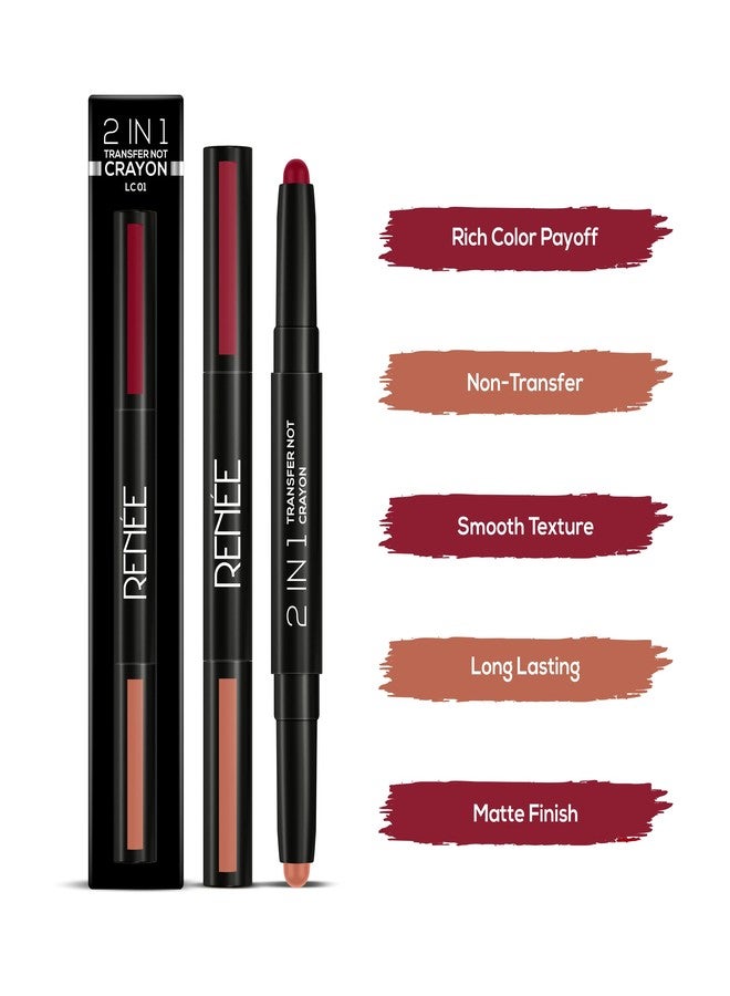 RENEE 2 In 1 Transfer Not Crayon LC 01, 4gm| Long Lasting & Smudge Proof Formula| Matte Lip Color with 1 Light & Dark Shades| Enriched with Shea Butter - Image 2