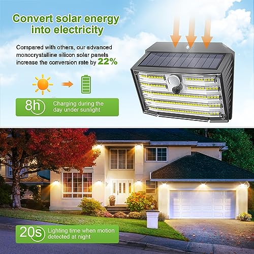 CLAONER Solar Lights Outdoor [𝟒 𝐏𝐚𝐜𝐤/126 LED], Wireless Motion Sensor Lights, IP65 Waterproof Security Lights 3 Modes, 270° Lighting Angle, Ultra-Bright Wall Lights for Deck Patio Fence Garage - Image 3