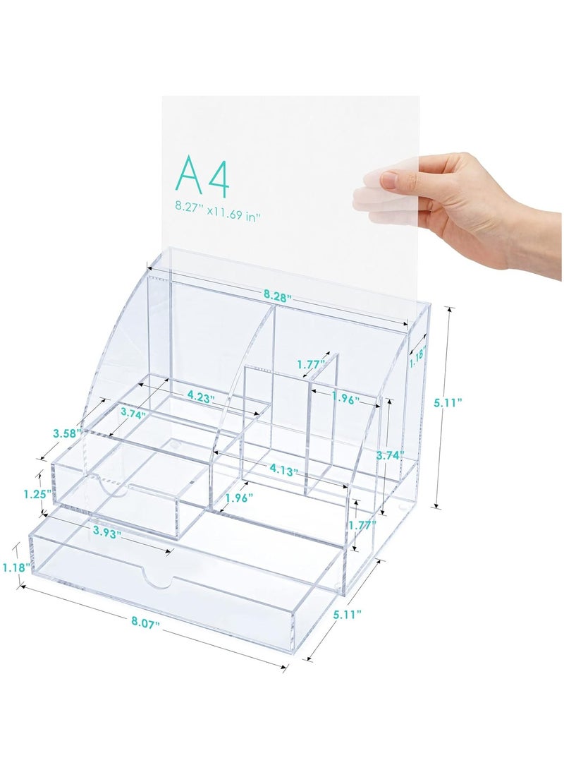 TPGP Acrylic Desk Organizer with 2 Drawers, Clear Office Desktop Accessories Stationery Pen Organizer for Desk, Features 5 Compartments + 2 Sliding Drawer - Image 4