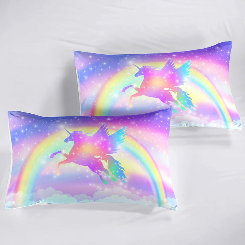 Decalsweet Kids Comforter Bedding Set 3 Pieces Super Soft Breathable Print Kids Bedding Sets for Girls, Machine Washable Durable Comforter Set, 2 Pillowcases Rainbow(Twin, Purple Unicorn) - Image 5