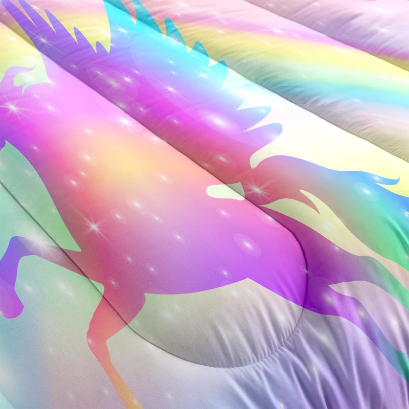 Decalsweet Kids Comforter Bedding Set 3 Pieces Super Soft Breathable Print Kids Bedding Sets for Girls, Machine Washable Durable Comforter Set, 2 Pillowcases Rainbow(Twin, Purple Unicorn) - Image 4