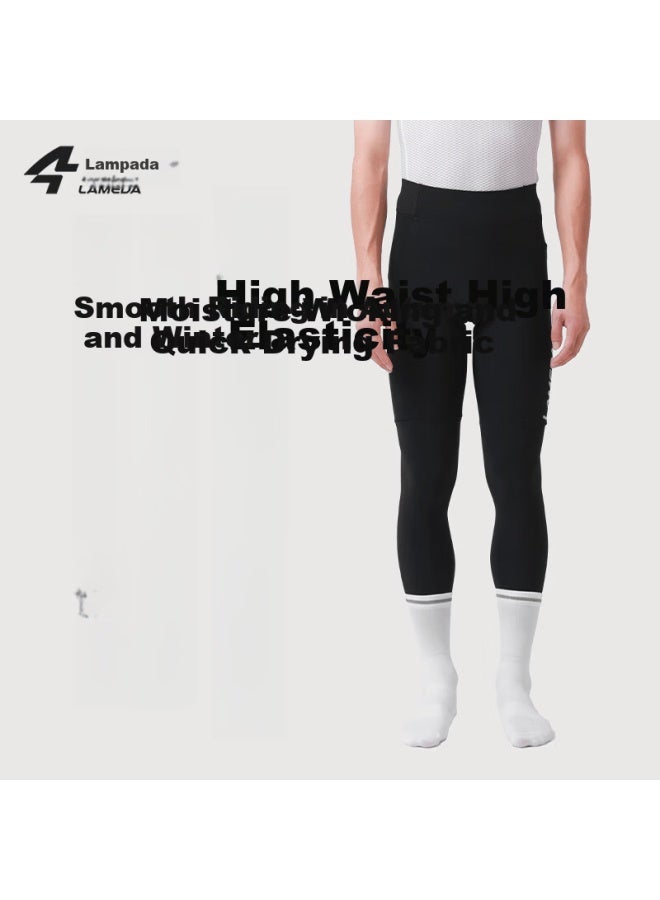 Lameda Men's High-waist Thermal Cycling Pants Autumn Winter With Dual Side Pockets Shock-absorbing Road Bike Trousers Black 2XL