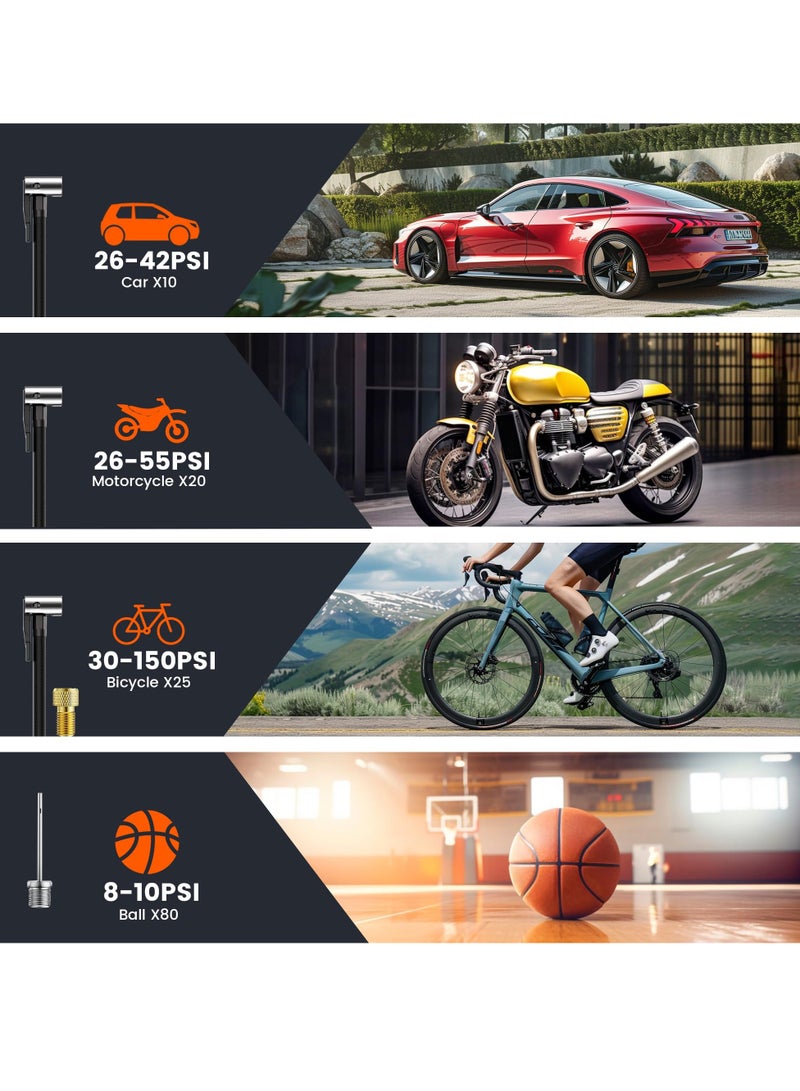 SOLARAE Tire Inflator Portable Air Compressor, 150PSI Cordless Tire Inflator, Electric Air Compressor with LCD Pressure Gauge, Quick Inflation Bike Tire Pump for Car Motorcycle Bike Ball, Car Accessories - Image 5