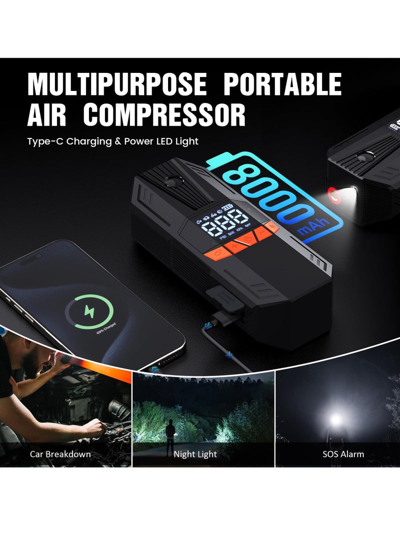 SOLARAE Tire Inflator Portable Air Compressor, 150PSI Cordless Tire Inflator, Electric Air Compressor with LCD Pressure Gauge, Quick Inflation Bike Tire Pump for Car Motorcycle Bike Ball, Car Accessories - Image 3