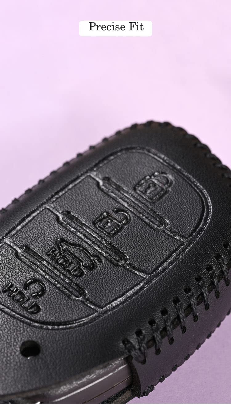 Contacts Soft Leather Car Key Cover Compatible With Hyundai 4 Button Smart Key With Key Chain For Alcazar, Venue, Elantra, Venue, Tucson, Creta, I20, N Line Models, Black - Image 4