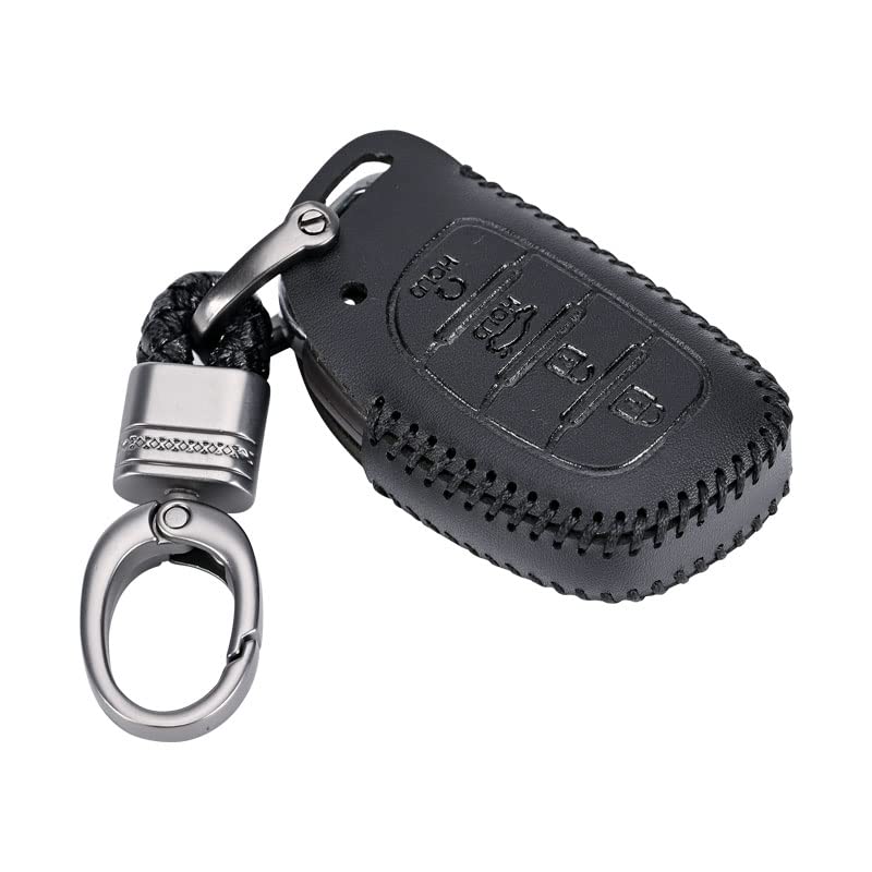 Contacts Soft Leather Car Key Cover Compatible With Hyundai 4 Button Smart Key With Key Chain For Alcazar, Venue, Elantra, Venue, Tucson, Creta, I20, N Line Models, Black - Image 1