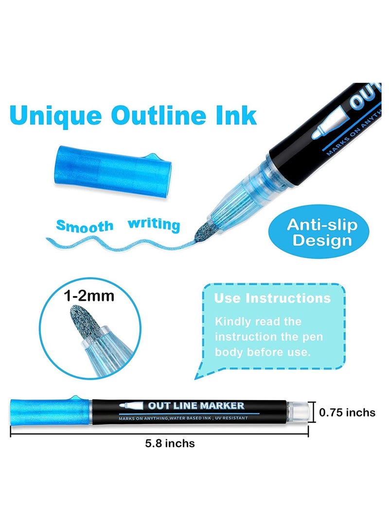 Doodle Markers 12 Colors Outline Metallic Markers Double Line Pens Paint Permanent Marker Pens for Art Drawing Thank You Cards Greeting Cards Rock Painting Hand Account Greeting Card Doodle Pen - Image 5