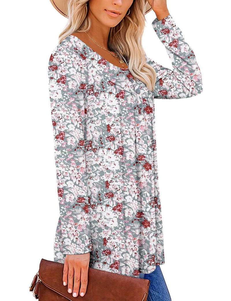 ROSELINLIN Womens Tunic Top Loose Fit Long Sleeve Boho Shirts Gray Pink L - Image 3