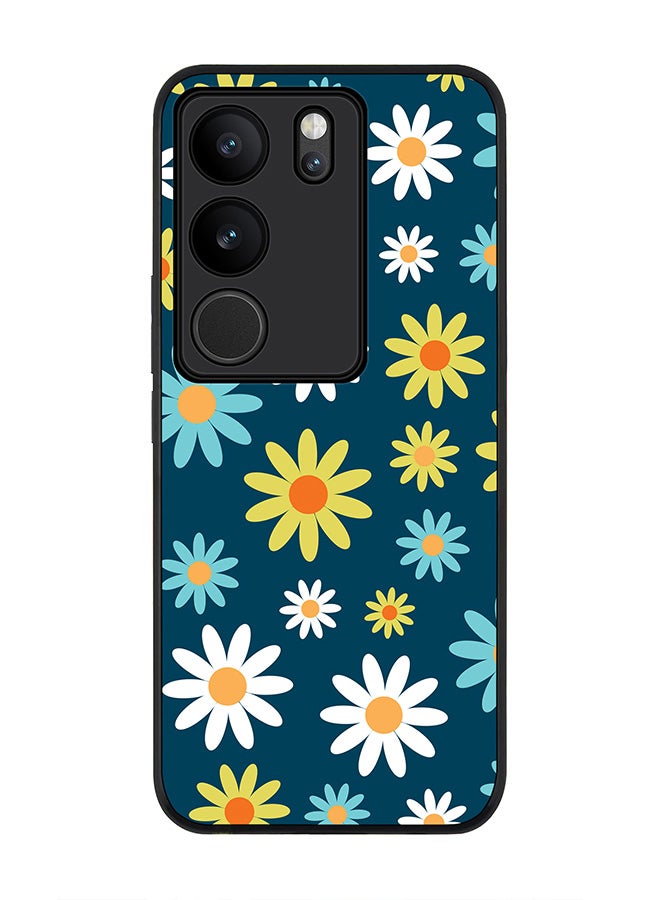 Stylizedd حافظة حواف سوداء متينة لهاتف Vivo V29 / Vivo V29 Pro / Vivo S17، حافظة مرنة رقيقة من المطاط TPU - اختر زهرة الأقحوان - Image 1