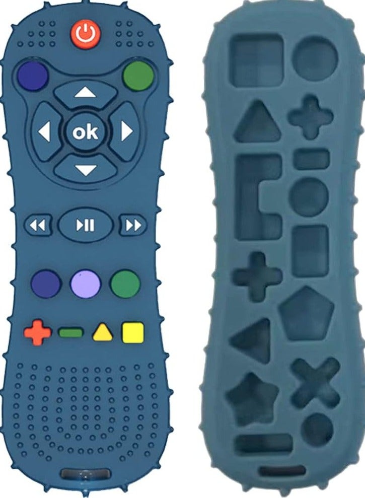 Remote teether for Baby, Soft Chew Toys with TV Remote Control Shape, Early Educational Sensory Toy for Babies Teething Relief and Soothe Sore Gum Infant Teether for 3-12 Months Blue - Image 1