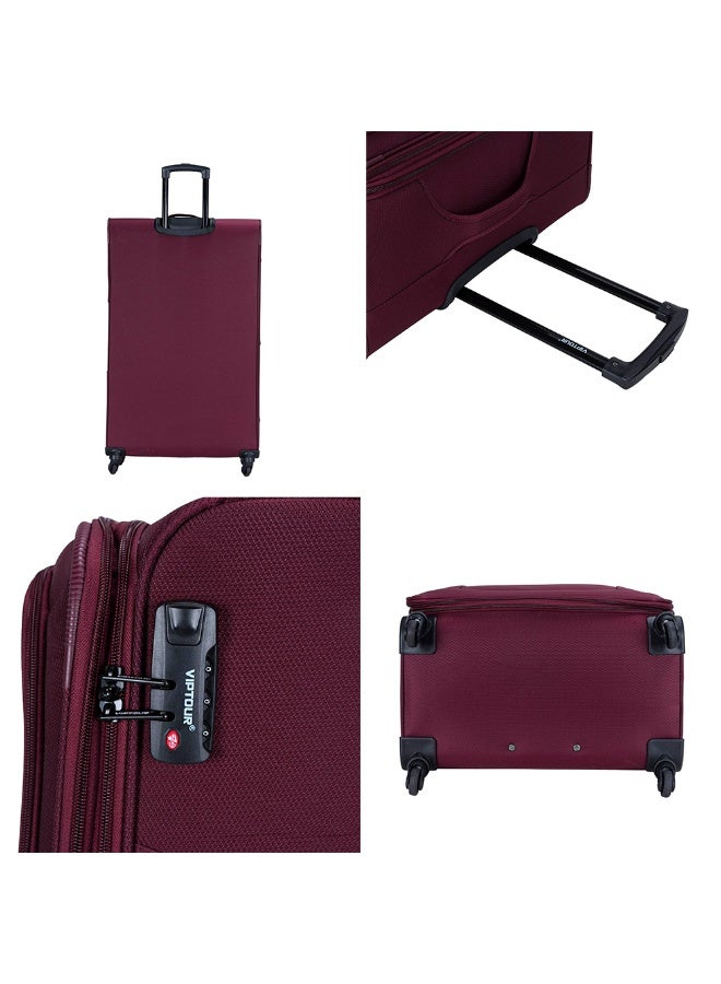 VIPTOUR 4-Piece Fabric Softside Luggage Set with 360° Spinner Wheels & Number Lock – Durable Polyester Travel Trolley Bag (20’’ / 24’’ / 28’’ / 32’’) - BURGUNDY - Image 5