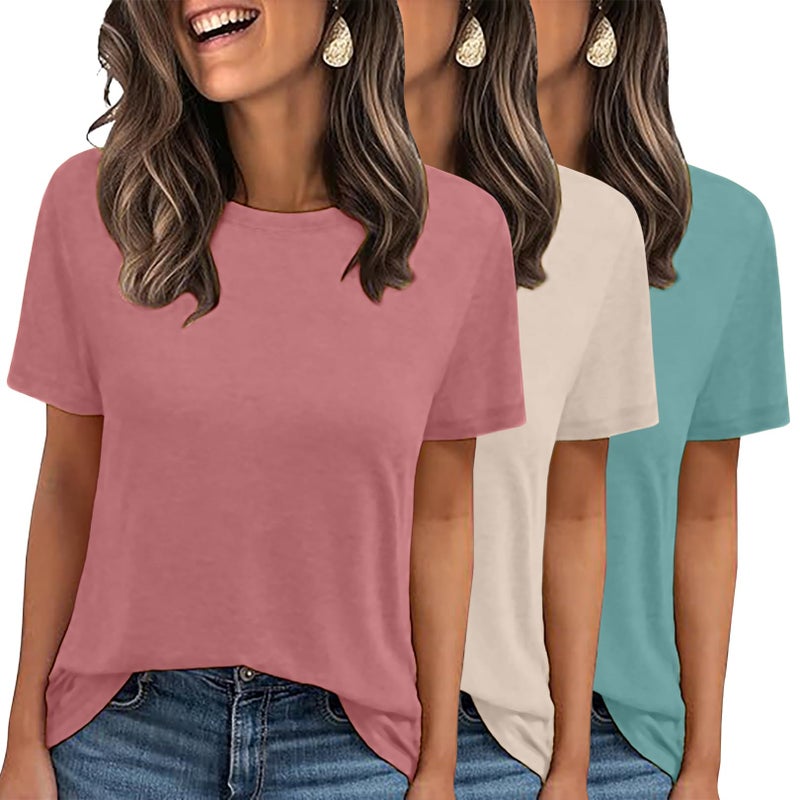 LOOKFACE 3 Pack Womens Basic T Shirts Summer Tops 2026 Short Sleeve Tees Comfy Casual Vacation Clothes - Image 1