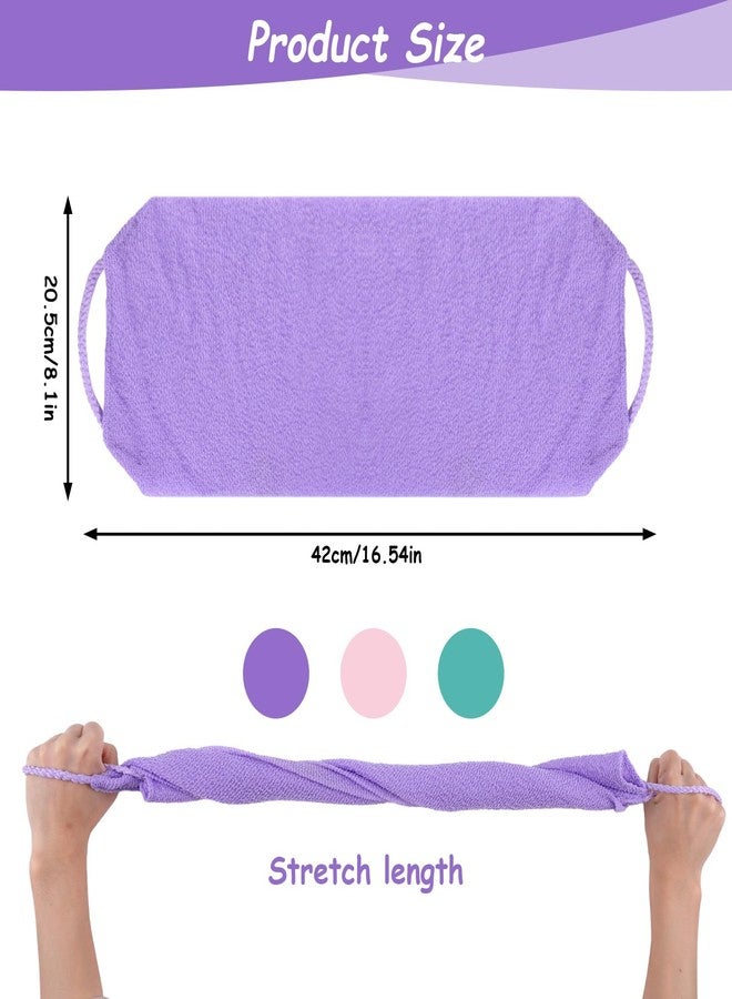 Bruislard Exfoliating Shower Towel, 3 Pcs Double-Sided Back Exfoliator Body Scrub Towel, Nylon Scrubber with Handles, Stretchable Back Washer for Shower for Women Men(Green, Pink, Purple) - Image 2