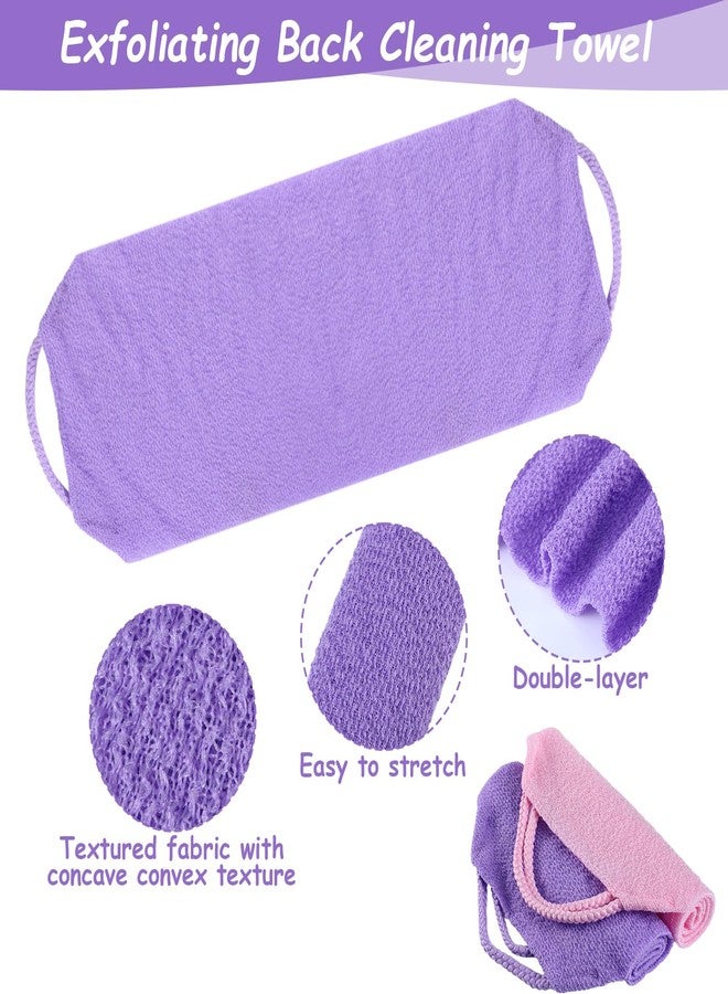 Bruislard Exfoliating Shower Towel, 3 Pcs Double-Sided Back Exfoliator Body Scrub Towel, Nylon Scrubber with Handles, Stretchable Back Washer for Shower for Women Men(Green, Pink, Purple) - Image 4