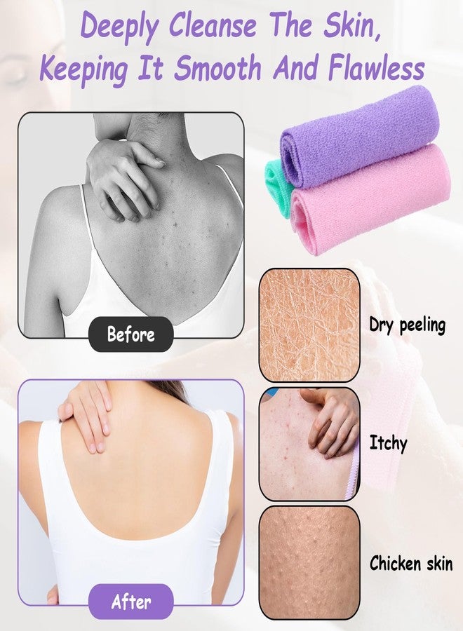 Bruislard Exfoliating Shower Towel, 3 Pcs Double-Sided Back Exfoliator Body Scrub Towel, Nylon Scrubber with Handles, Stretchable Back Washer for Shower for Women Men(Green, Pink, Purple) - Image 3