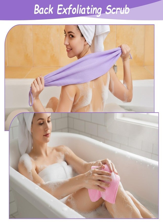 Bruislard Exfoliating Shower Towel, 3 Pcs Double-Sided Back Exfoliator Body Scrub Towel, Nylon Scrubber with Handles, Stretchable Back Washer for Shower for Women Men(Green, Pink, Purple) - Image 5