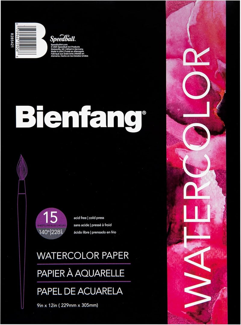 Bienfang Watercolor Paper Pad, 9 x 12 Inches - 15 Sheets, Acid-Free, Cold Press