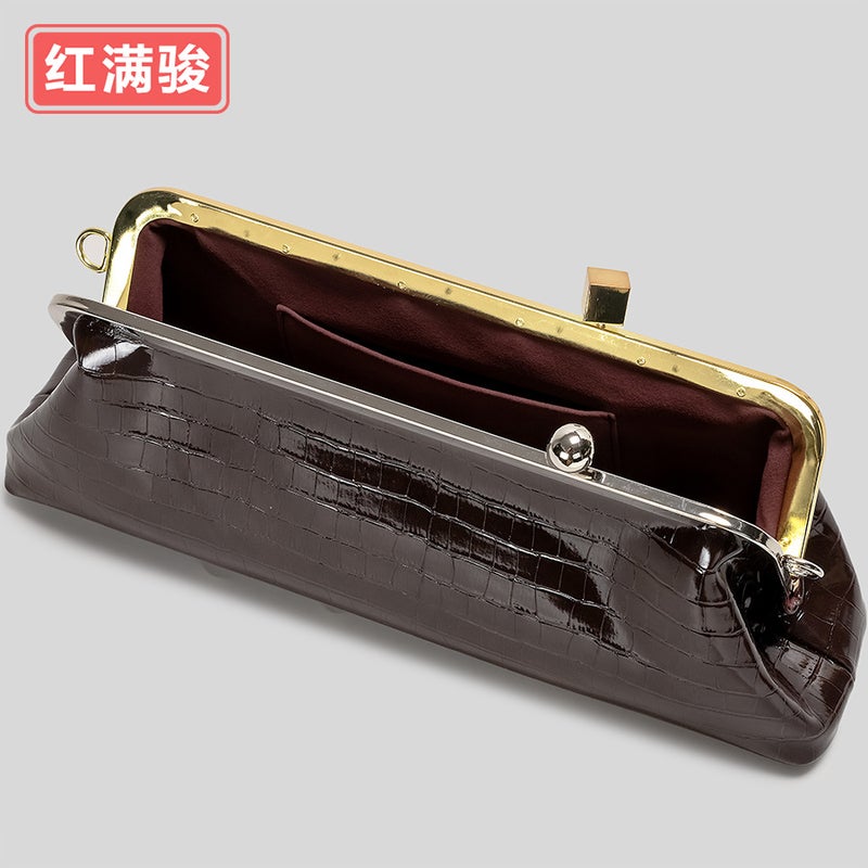 Women's PU Leather Clutch Baguette Bag with Metal Clasp, Stone & Patent Textures for Evening Parties - Image 4