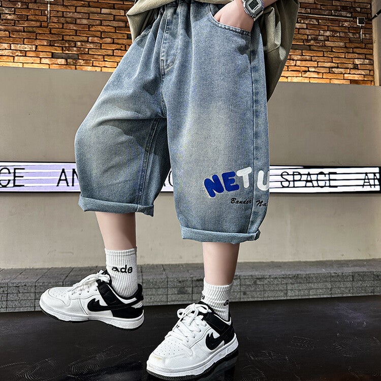 Boys' Denim Shorts Summer Korean Style Medium And Large Kidsren'S Five-Point Pants Kidsren'S Comfortable Thin Medium Pants Summer Wear - Image 5