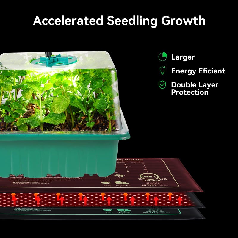 Adawook Seed Starter Trays with Grow Lights and Heat Mat, 72 Cells Seed Starter Kit with Lights, 3 Lighting Mode, 4 Timing Set, Germination Kit for Seed Starting Trays with High Humidity Control Domes - Image 5