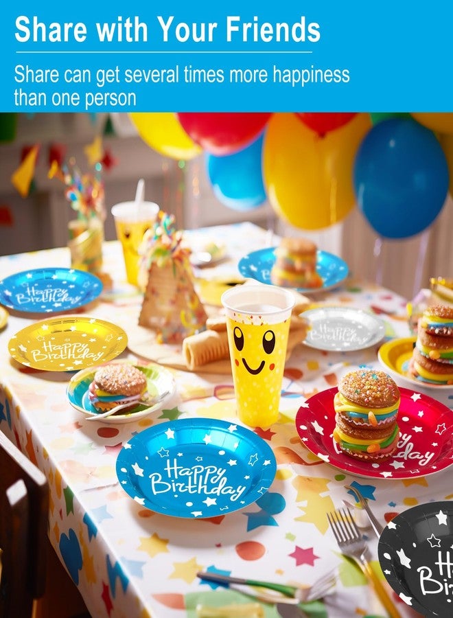 CENLBJ Happy Birthday Party Paper Plates, Colorful Dessert Plates, 7 INCH 50 PCS Party Supplie,Five Colors Foil Polka Dots for Birthday Decorations - Image 5