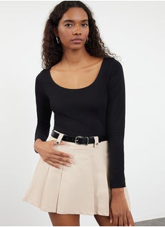 trendyol Black Pool Neck Fitted Knitted Blouse TWOAW25BZ00025  - Image 1