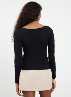 trendyol Black Pool Neck Fitted Knitted Blouse TWOAW25BZ00025  - Image 5