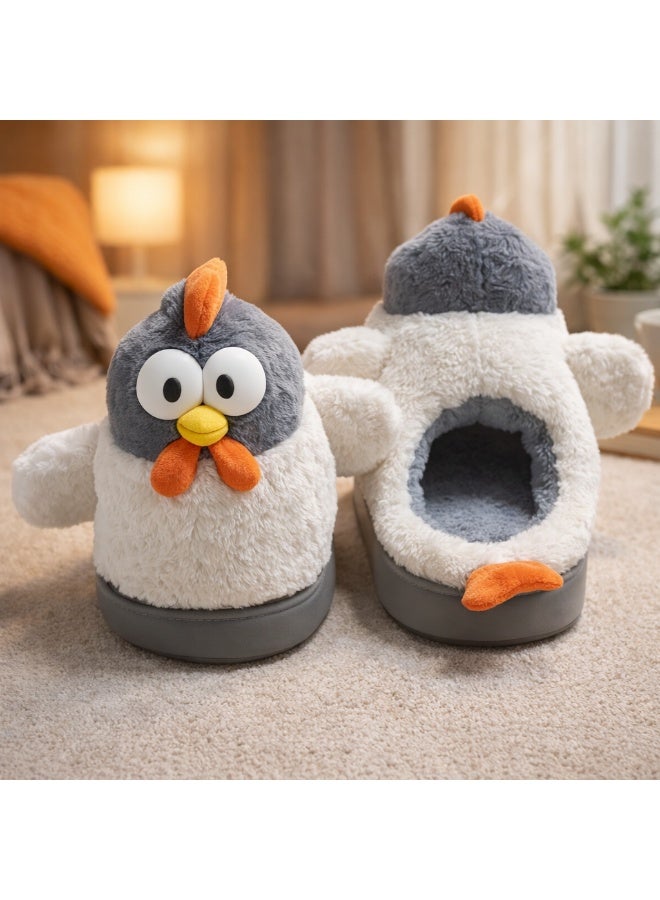 Women’s Winter Fur Slippers – Cute 3D chicken Design – Non-Slip Sole – Size 38-39
