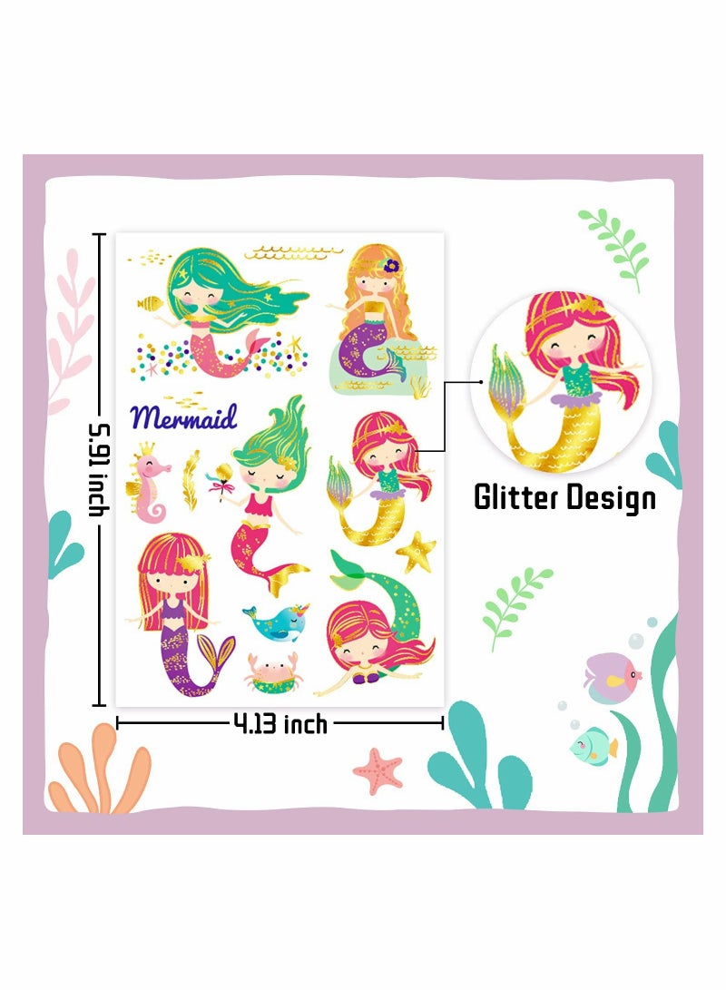 KASTWAVE Mermaid Party Favors for Kids Temporary Tattoos for Girls, Metallic Glitter Mermaid Birthday Party Decorations Supplies Favors, Fake Mermaid Tattoo Stickers for Toddlers - Image 3