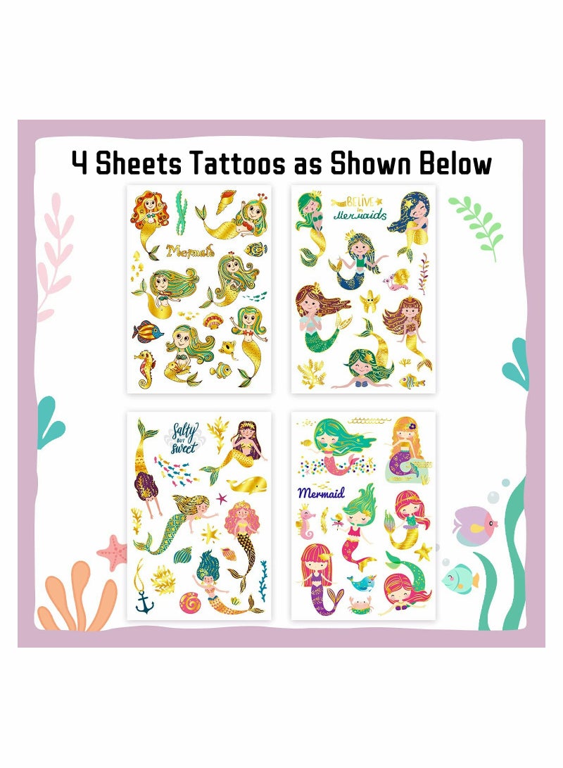 KASTWAVE Mermaid Party Favors for Kids Temporary Tattoos for Girls, Metallic Glitter Mermaid Birthday Party Decorations Supplies Favors, Fake Mermaid Tattoo Stickers for Toddlers - Image 2