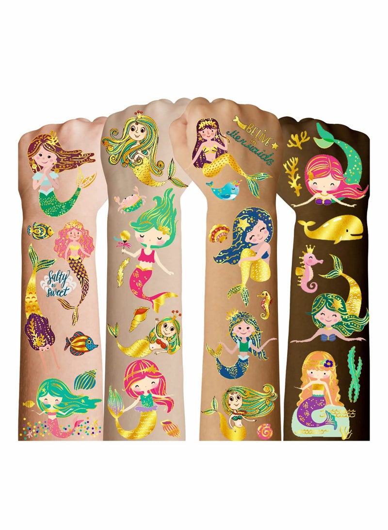 KASTWAVE Mermaid Party Favors for Kids Temporary Tattoos for Girls, Metallic Glitter Mermaid Birthday Party Decorations Supplies Favors, Fake Mermaid Tattoo Stickers for Toddlers - Image 1