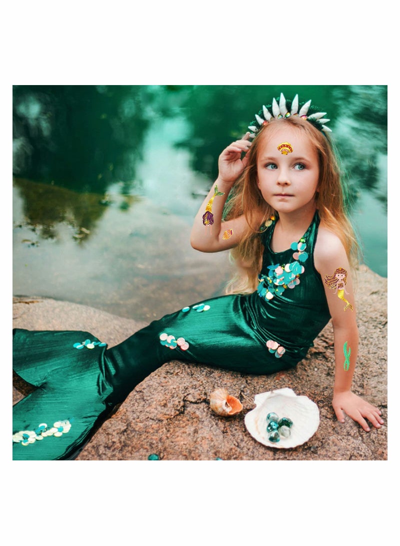 KASTWAVE Mermaid Party Favors for Kids Temporary Tattoos for Girls, Metallic Glitter Mermaid Birthday Party Decorations Supplies Favors, Fake Mermaid Tattoo Stickers for Toddlers - Image 4