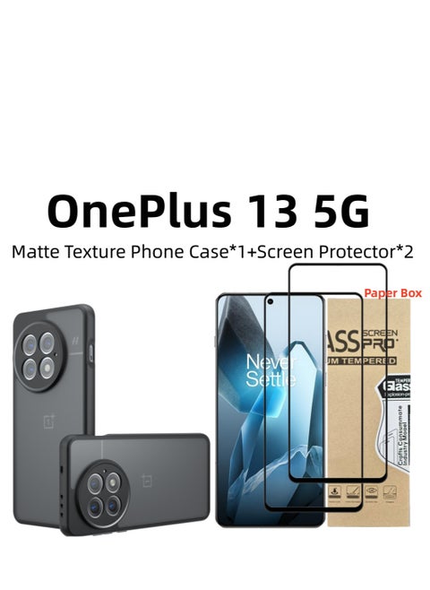 [1+2 Sets] For OnePlus 13 5G Case Cover & Screen Protector Frosted Translucent Back Protective Slim Phone Cover, Anti-Fingerprints, Anti-Fall Drop Protection，2 Tempered Flim