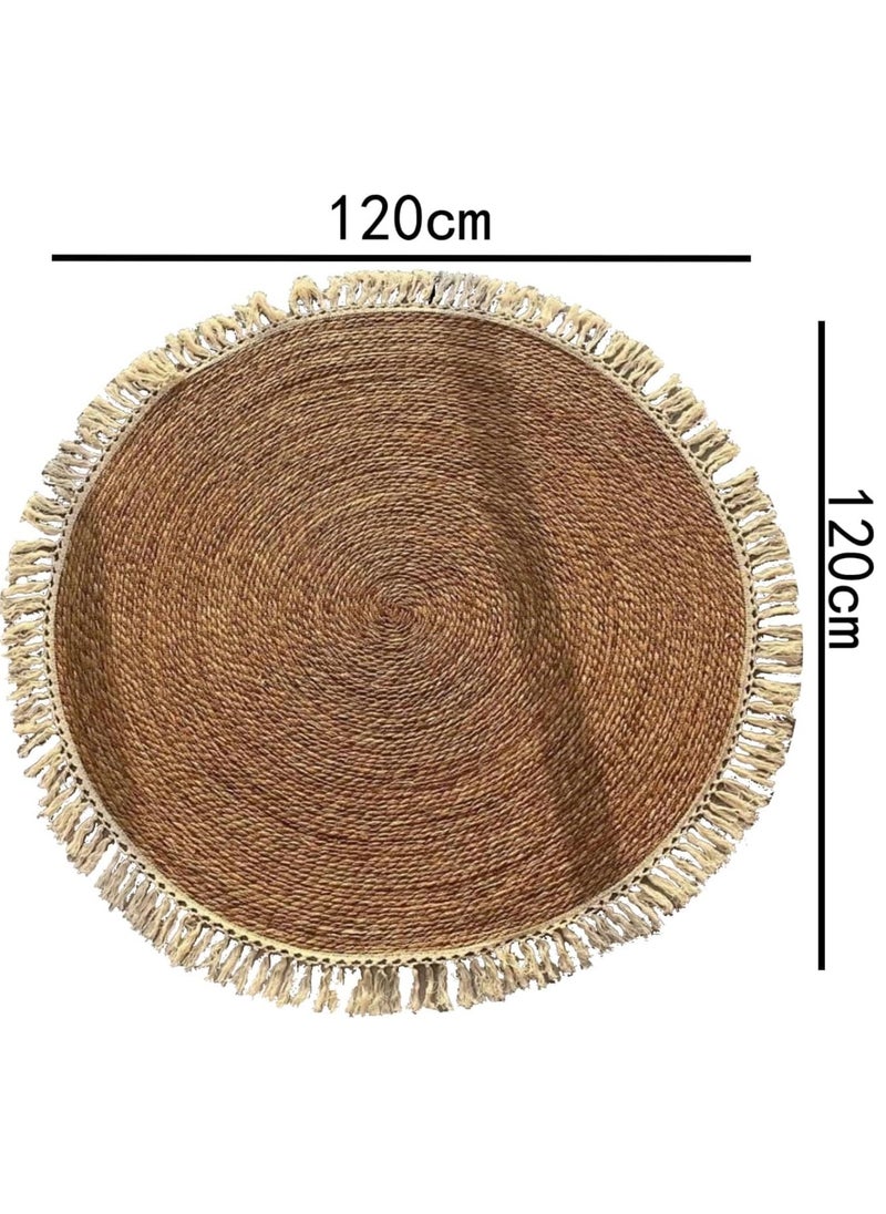 HOME TASTE TOMSUN Jute Rug Carpet - Natural Handwoven Round Area Rug (120x120 cm)  - Image 2