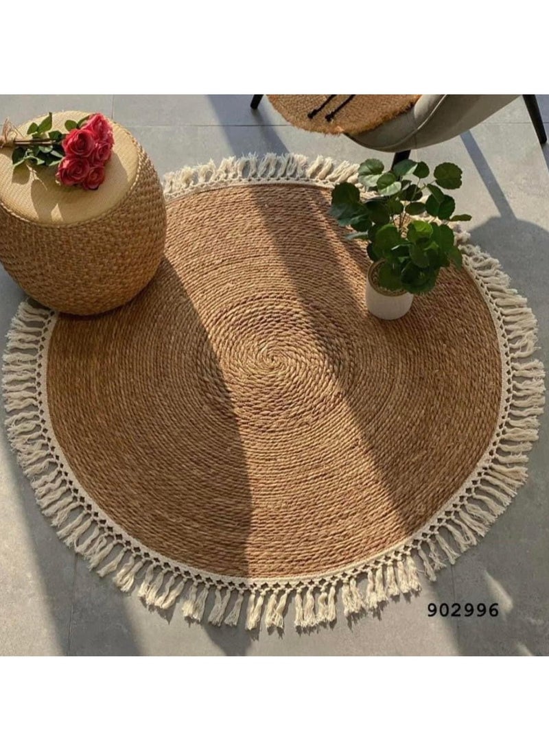 HOME TASTE TOMSUN Jute Rug Carpet - Natural Handwoven Round Area Rug (120x120 cm)  - Image 3