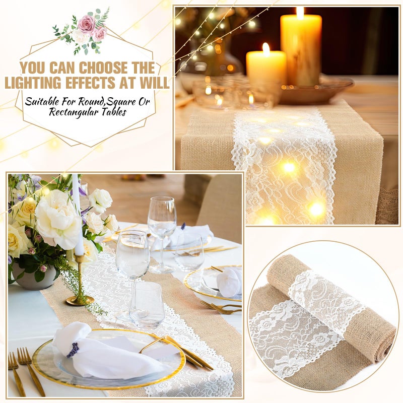 Xinnun 6 Pack Burlap Table Runner with LED String Lights, Modern Rustic Lace Natural Vintage Boho Jute Wedding Table Decor for Farmhouse Thanksgiving Christmas(Thanksgiving Harvest Style,12x70 Inches) - Image 5